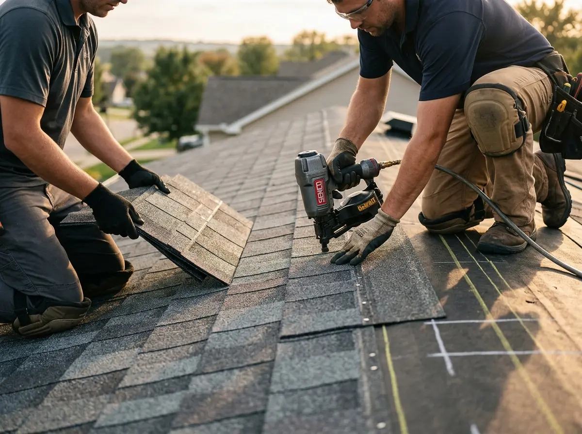 Professional roofer working on a residential roof in Sidney